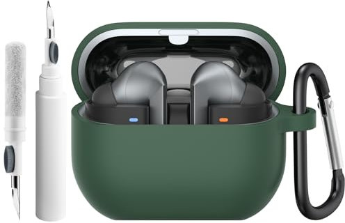 YLK Funda Compatible con Samsung Galaxy Buds 3 / Buds 3 Pro con Kit de Limpieza, Funda Silicone con Hebilla, Carga Inalámbrica (Verde Oscuro)
