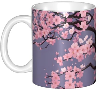 YYHHAOFA Tasse en céramique avec imprimé cerisier en fleurs d'arbre pour cappuccino, latte, céréales, yaourt, lait, boissons chaudes ou froides, four à micro-ondes