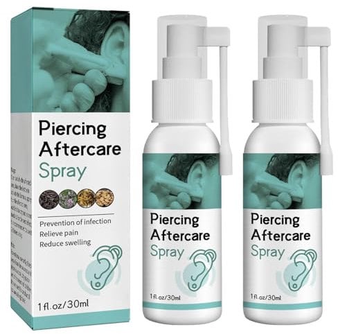 Ear Piercing Cleaning Solution | 2-Pack Saline Solution Piercing | Gentle and Non-irritating Saline Spray for Piercings | Multipurpose Ear Piercings Aftercare Cleaner Treatments Spray for Nose, Navel