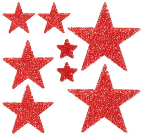 JIHUOO 8 Pcs Red Star Iron On Patches Glitter Rhinestone Star Patches Appliques Shiny Crystal Repair Appliques Sparkle Decorative Patch Embellishments for Clothing Jeans Hats Jackets