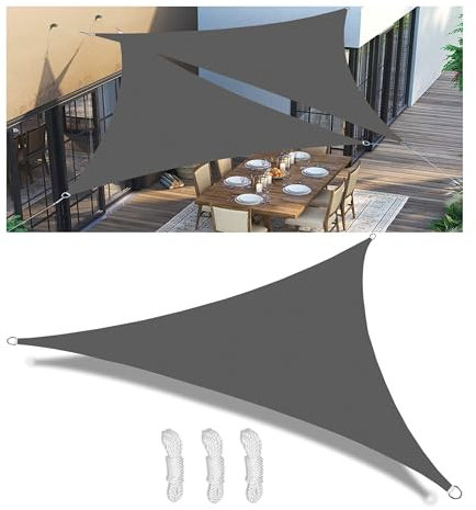 Sonnensegel Wasserdicht Dreieckig Segeltuch Nach Mass Markisenstoffe Viele Größe Farben Balkon Sonnenschutz inkl Befestigungsseile UV-Schutz Wetterfest für Garten Terrasse Dunkelgrau 6x6x3M