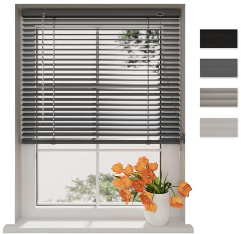 DTCH® Aluminium Jalousie innen, anthrazit, 50 x 250 cm | 25mm Lamellen, Sicht- und Sonnenschutz, Lichtregulierung, Klemmfix separat erhältlich, Breiten bis 220 cm