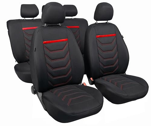 ERJOT Autobezüge Sitzbezüge Comfort Plus Schonbezüge Komplet Set Universal Schwarz (Rot)
