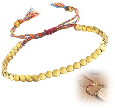 OUDQFCJ Bracciale tibetano in rame, 1 pezzo, fatto a mano, intrecciato, regolabile, stile con perline su tre lati, perline di rame e filo, 16-26 cm, colorato