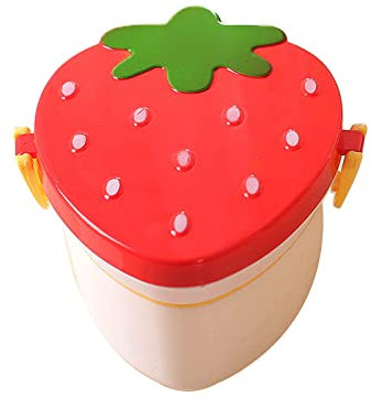Lonchera de doble capa con forma de fresa con cubiertos, cajas de comida para niños pequeños