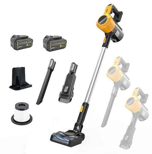 Cordless 3in1 Stick handheld vacuum cleaner for carpets & floors, with 2 filters + brush + blower nozzle + mopping brush, high suction to suck up debris,fit for Dewalt 18-21V Battery(with 2*Battery)
