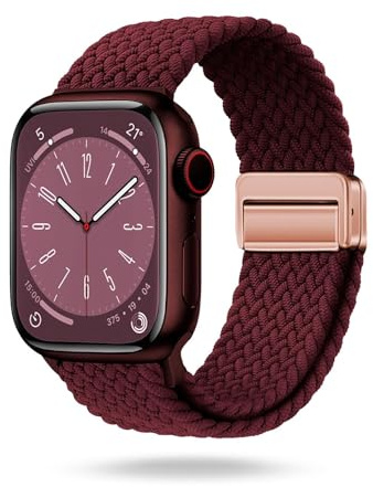 ONEFLOW Casual Loop Kompatibel mit Apple Watch 5 (40mm) Geflochtenes Armband Elastisch, Textil iWatch Armbänder Damen Herren, Sport Nylon Stoff Band Verschluss Magnetisch, Weinrot