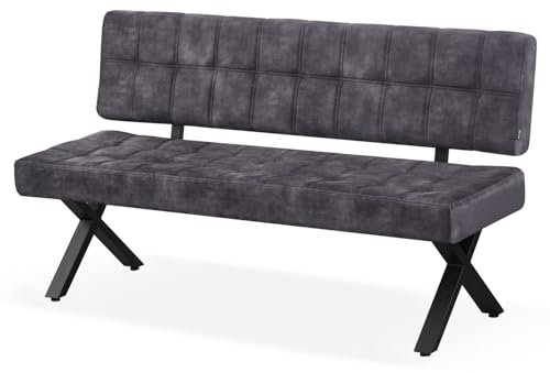 B&D home Sitzbank Karen gepolsterte Esszimmerbank 160 cm Polsterbank für Esszimmer, Garderobe, Küche Industrial modern Design Anthrazit, 11314-160-ANTR