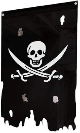 Ronyme Bandiera Pirata Verticale sfilacciata, Decorazione di Halloween, Bandiera con Teschio e alla Moda per Interni ed Esterni, Parete, Porta della, Style D