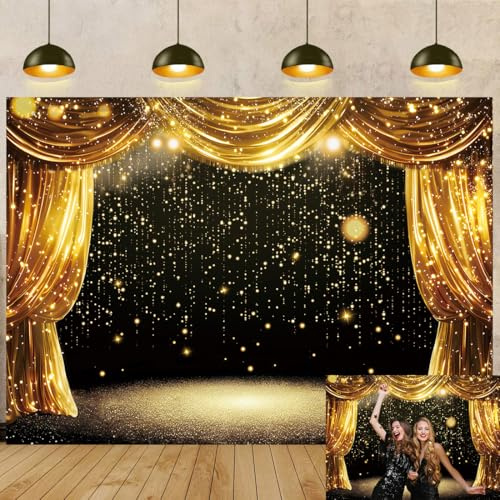 Black Gold Backdrop Black Gold Curtains Glitter Spots Theater Stage Photography Background Adults Kids VIP Carnival Graduation Prom New Year Family Birthday Party Decorations Banner (8x6FT)