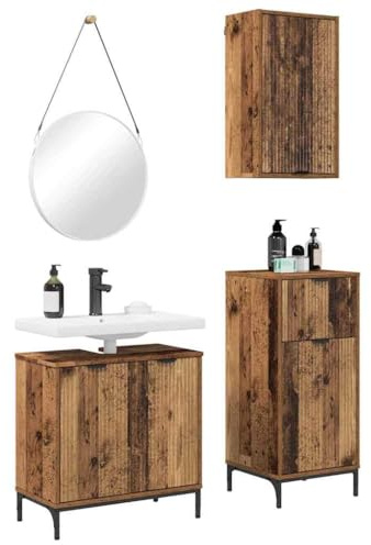 vidaXL Bathroom Furniture Set Plaid 3 pcs Old wood 39.5 x 36 x 88 cm,