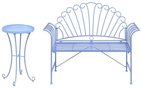 Beliani Garden Furniture Set Vintage Metal 1 Bench 1 Table Light Blue Cavinia