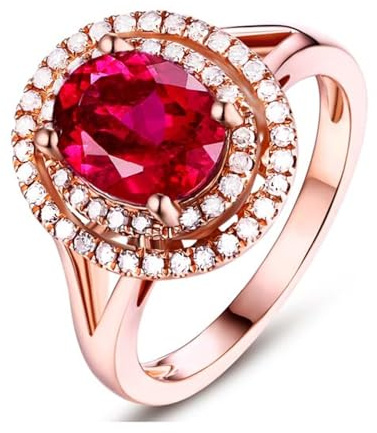 Wycian Trauringe Damen Einzeln Wedding Ring Gold 18K Im Labor Hergestellter Rubin Ovale Form Größe 50 (15.9) Massiv, Nicht Plattiert Mode für Gattin Geburtstag Schmuck