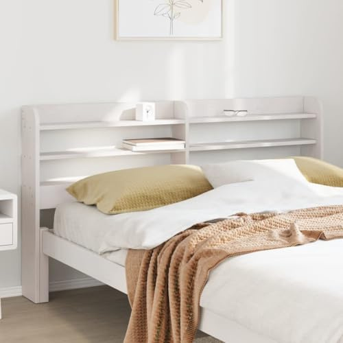 GeenYuu Kopfteil mit Ablagen Weiß 140 cm, Massivholz Kiefer, freistehend, Nachttisch-Alternative, Schlafzimmer Stauraum, Robustes Bett-Kopfteil