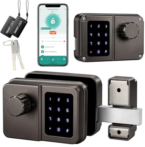 SEPOX Serrure Connectée Bluetooth Porte D’Entrée, Digicode, Clavier Tactile, Tuya, Sans Clé, Style Rétro, Pour Maison Appartement Bureau (Gris anthracite, Écran double)
