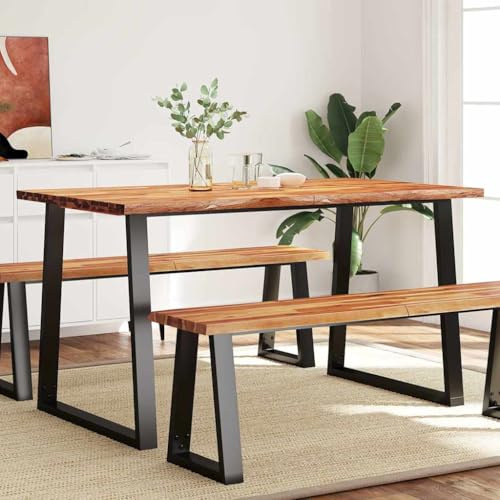 Runheo Esstisch Baumkante 140x80x75 cm, Massivholz Akazie geölt, robuste U-Beine, Esszimmertisch für Küche, langlebige Speisetafel