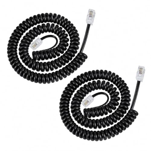 Telephone Handset Cable, 2 Pack 1.4 to 6.5 Ft Coiled Phone Cord RJ9 RJ10 RJ22 Phone Cable, 4P4C Connector High Elasticity Curly Handset Cord for Fax BT Landline Anti-Tangle Wire for Office Home