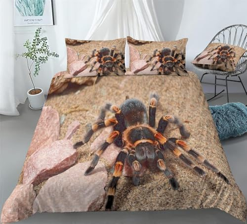 Vogelspinne Bettwäsche 140x200 Insektenmotiv 3D Bettbezug Weich Mikrofaser Bettwäsche-Sets 3 Teilig mit 2 Kissenbezüge 80x80 für Mädchen Jugendliche Einzelbett D-2924