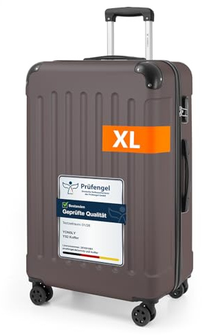 YONSLY Gepäck Suitcase Reisekoffer, Trolley Rollkoffer Handgepäck, Hartschalenreisekoffer mit 360° Lenkrollen, Zahlenschloss, Mehrstufiger Teleskopgriff (XL, Braun)