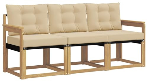 vidaXL Outdoor-Sofagarnitur mit Kissen 3 pcs Weiß und Beige, Gartenmöbel, strapazierfähiges Outdoor-Sofa, Loungeset für die Terrasse, Komfort beim Sitzen