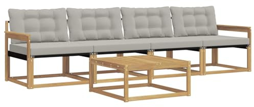 vidaXL Outdoor-Sofagarnitur 5 pcs Weiß und Hellgrau 79 x 79 x 37 cm, Garten, modernes Outdoor-Sofa, Lounge-Set für die Terrasse, stylisches Möbel, bequemes Sitzen