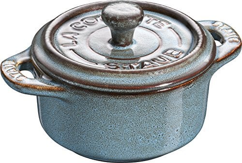 STAUB Ceramic Set of 6 Dessert Bowls Casserole Dishes Mini Cocotte Round Antique Turquoise 10 cm