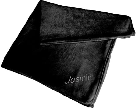 Geschenke 24 personalisierte Kuscheldecke mit Namen I 180x130 I Schwarz I Maschinenwaschbar I Bestickte Decke mit Personalisierung I Wohndecke Tagesdecke flauschig weich gemütlich I Weihnachten