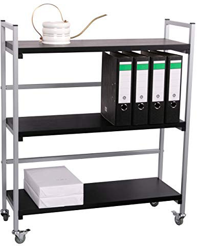 Rollregal/Ordner-Rollwagen HxBxT: 100x89x30cm, 3 Böden, schwarz, Made in Germany (Marke: Szagato) (Ordnerrollwagen, Ordnerregal, Büroregal, Bürowagen, Aktenwagen, Rolltisch)