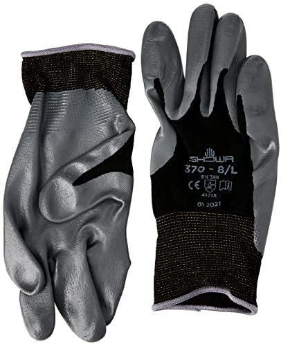 SHOWA 370, Nitril – Beschichtung, Mehrzweck, Schwarz / dunkelgrau, 8/L