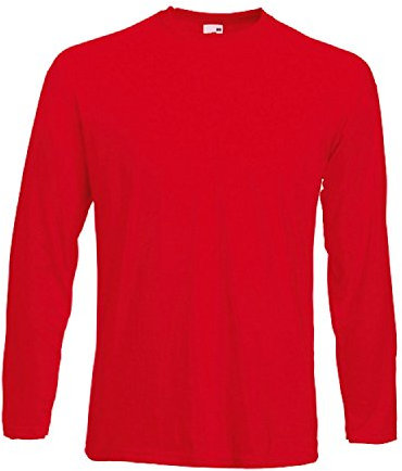FRUIT OF THE LOOM Mens Long Sleeve T-Shirt Red Medium