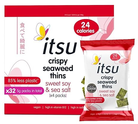 itsu Seaweed Thins, Sweet Soy & Sea Salt Crispy Snacks (Pack of 32 x 5g)