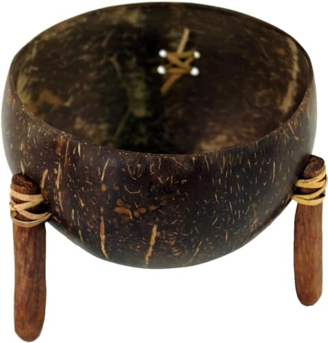 Exotische Kokosnuss Schale aus Indonesien, handgefertigt, Design 7 | Einzigartige Schale aus einer Kokosnuss, feingeschliffen, mit Füßen aus Kokosholz, dekorativ und nachhaltig.