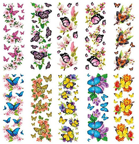 Ideen mit Herz Transparent-Sticker, 10 Bogen à 10cm x 30cm | Bunte Aufkleber zum Basteln & Dekorieren (Schmetterlinge auf Zweigen)