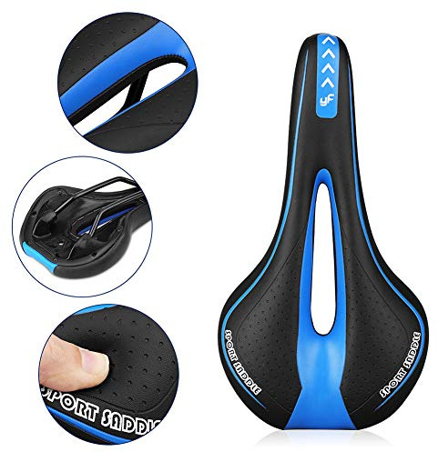 Immoch Comfort Bike Saddle Bicycle seat gel Cycling Saddle with Soft Cushion Ergonomics Design Fit for Road Bike and Mountain Bike (Black+ Blue)