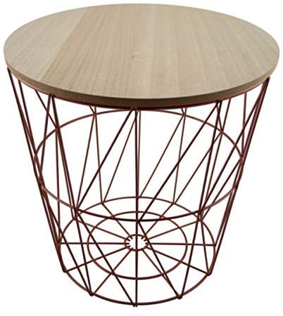 PrimoLiving Design Beistelltisch Drahtkorb Kupfer-farben - Metall Korb mit Holzdeckel P-150 kupferfarbe - 34x34 cm (Gr. M) Couchtisch mit Stauraum Deko Tisch