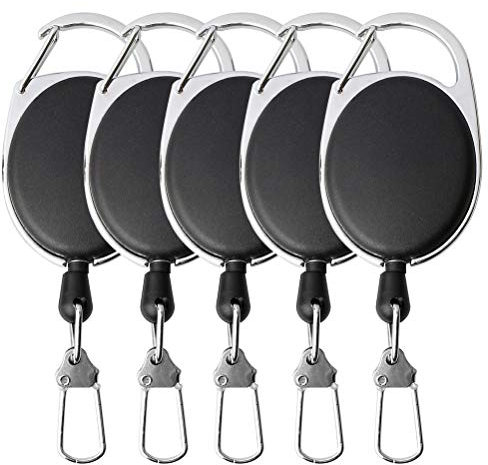 Badge Reel, ZHIYE 5 Pcs Reel Clips Retractable Badge Holder with Key Belt Reel for Key Ring ID Card Badge Holder