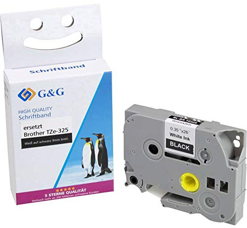 G&G Schriftband kompatibel für Brother P-Touch Tze-325 9mm x 8m, Weiß auf Schwarz für Brother P Touch Cube PT-H100LB/R P710BT H105 E110 D400 H110 P300BT E300VP D210