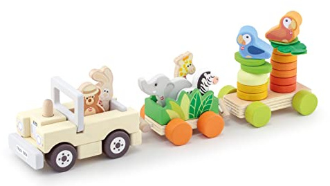 Zug Safari (29 pz) | Sevi | Holzspielzeug für Kinder von einem Jahr. Sevi Geschenke für Kinder in den ersten Monaten | 43x16x12cm | Infant Toys | Modell 88028