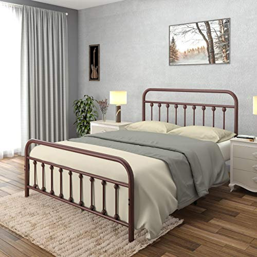 Golden Gate Beds Vintage Wrought Iron BedFrame with Classic Metal Platform Base, Headboard and Footboard, No Box Spring Needed, Easy Assembly, Mattress Base , Noise-Free, Sleek Brown Finish, Full Size