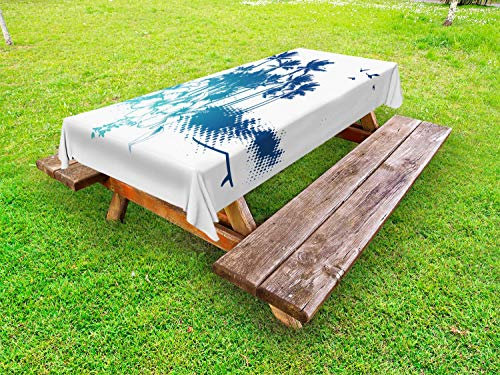 Abakuhaus Vintage Palm Outdoor-Tischdecke, Hibiskus-Blumen-Bäume, dekorative waschbare Picknick-Tischdecke, 145 x 210 cm, Nachtblau Kadett-Blau