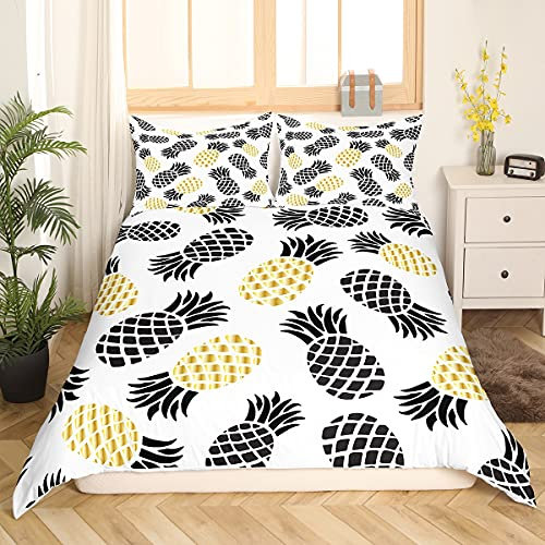 Loussiesd 3D Ananas Druck Bettwäsche Set Tropische Früchte Bettbezug Set Kinder Jungen Mädchen 135x200 cm Microfaser Betten Set mit Reißverschluss und 1 Kissenbezug 80x80 cm