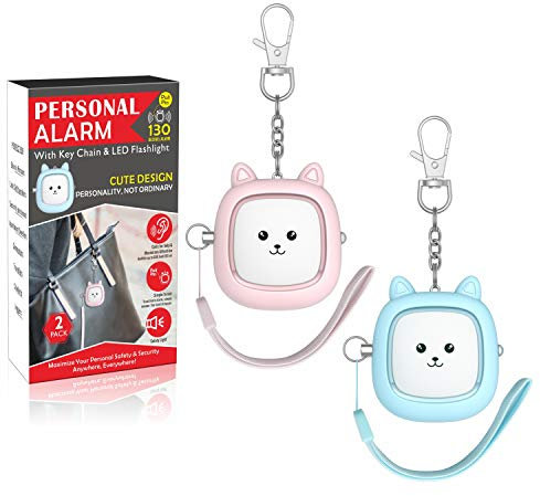 Lot de 2 alarmes personnelles sûres, 130 dB, sirènes puissantes, porte-clés avec lumière LED, sirène de sécurité personnelle pour femmes, hommes, enfants, personnes âgées (bleu/rose)