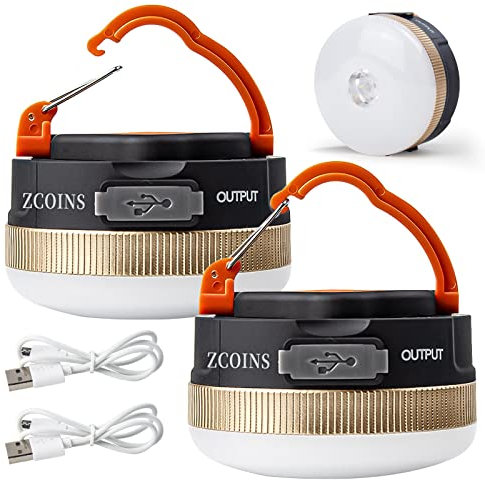 Lot de 2 lanternes de camping, lampe de tente LED rechargeable par USB avec base magnétique, 4 modes avec crochet, lanterne de camping étanche portable pour la randonnée, la pêche, les urgences