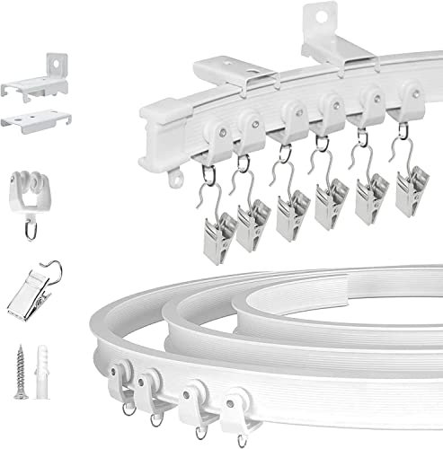 Deckenvorhangschiene, flexible biegbare Vorhangschiene, Wandhalterung, Raumteiler, gebogenes Deckenschienensystem mit Clips, 3 m, Kunststoff-Vorhangschienen für Wohnmobil-Duschvorhänge