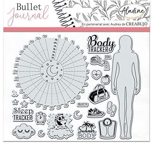 Aladine - Stampo Bullet Clear TRACKERS 2 – Stempelplatte aus Schaumstoff, Silikonabdruck – ideal für Bullet Journal, Scrapbooking, Notizbücher – kreative Hobbys DIY