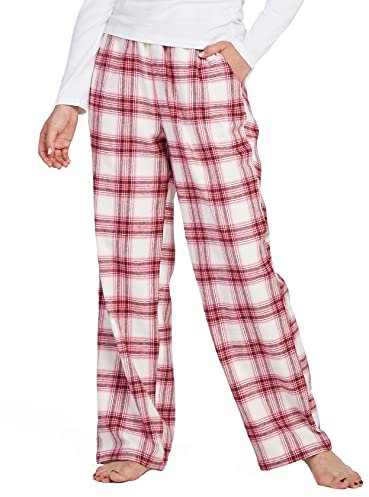 LAPASA Pantalon de Pyjama Femme 100% Flanelle de Coton Bas de Pyjama ou d'Intérieur Automne/Hiver L74 Rose & Blanc (Flanelle) XXL