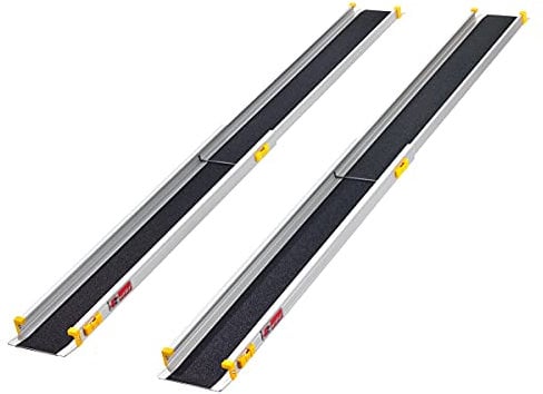 FTsolid Teleskoprampen Teleskopschiene Rollstuhlrampe Auffahrschiene aus Aluminium für Rollstuhl, Rollator oder Kinderwagen, Auffahrrampe für Treppen, Rampe