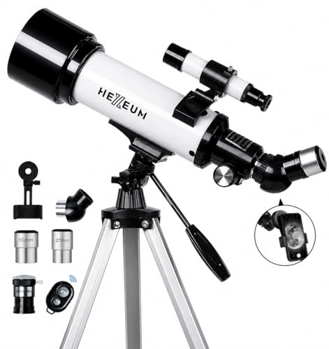 Koolpte Telescope for Kids & Adults - 70mm Aperture 500mm AZ Mount Fully Multi-Coated Optics Astronomical refracting Portable Telescopes, with Tripod Phone Adapter, Carrying Bag, Remote Control White