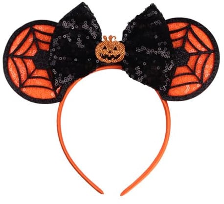 JIAHANG Halloween Mouse Ears Headband Sequin Bow Pumpkin Hair Hoop, Party Decoration Costume Headwear Hair Accessories for Women Girls (Halloween 1)