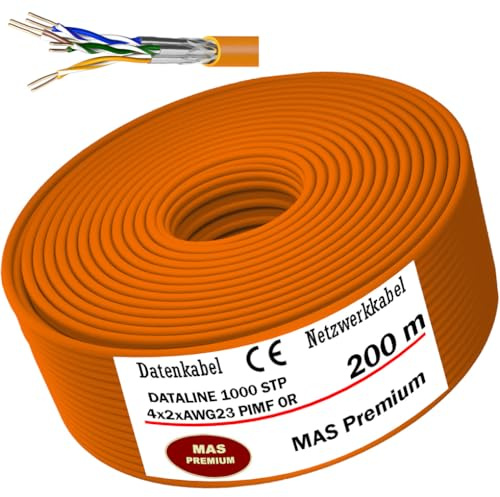 MAS Premium CAT 7 oder CAT 7 A Datenkabel von 5m bis 500m Netzwerkkabel Installationskabel Halogenfrei Kommunikationskabel Verlegekabel LAN Kabel (DATALINE 1000 STP 4X2XAWG23 OR, 200m)